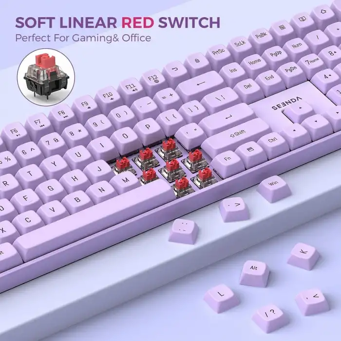 Seenda 2.4GHz Kablosuz Mekanik Klavye ve Mouse Kombosu - Mor