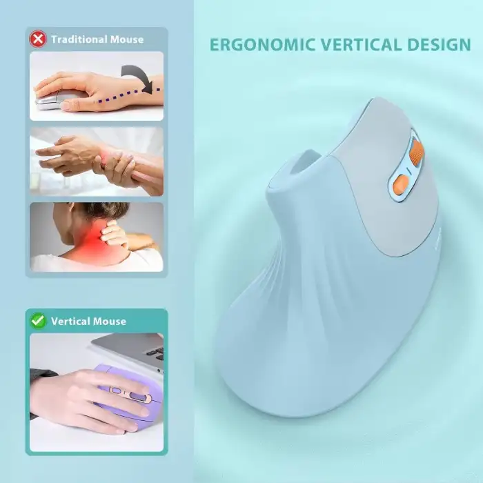 Seenda Ergonomik Kablosuz Dikey Mouse, Bluetooth 4.0+USB - Gök Mavisi