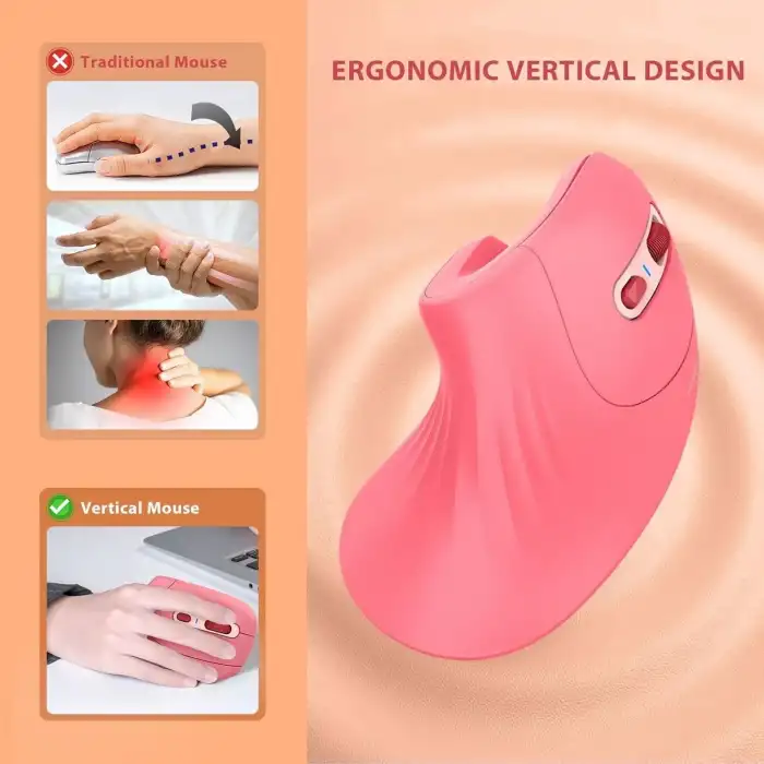 Seenda Ergonomik Kablosuz Dikey Mouse, Bluetooth 4.0+USB - Gül Pembesi