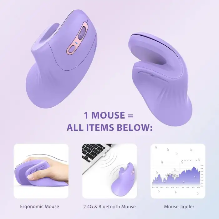 Seenda Ergonomik Kablosuz Dikey Mouse, Bluetooth 4.0+USB - Mor
