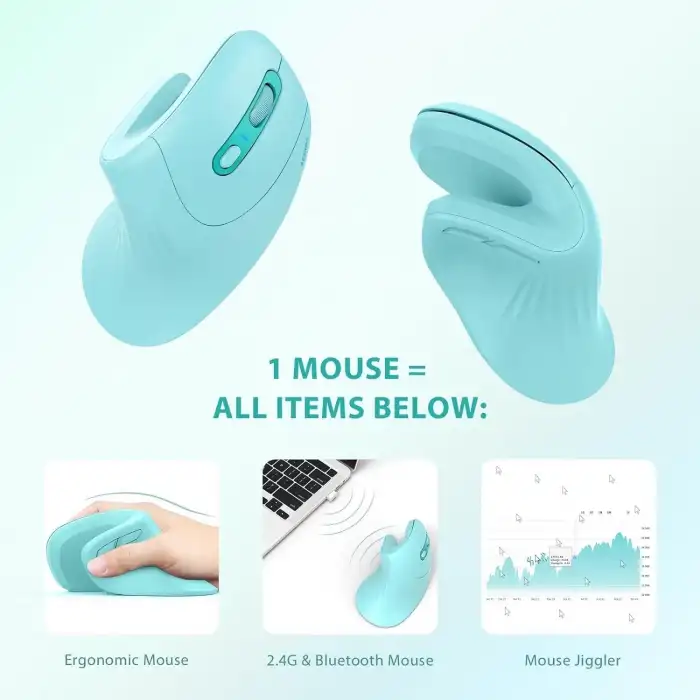 Seenda Ergonomik Kablosuz Dikey Mouse, Bluetooth 4.0+USB - Nane Yeşili