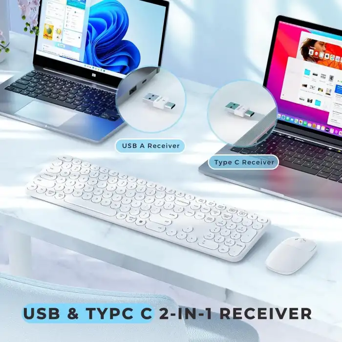 Seenda Kablosuz Klavye ve Mouse, USB ve Type-C - Beyaz