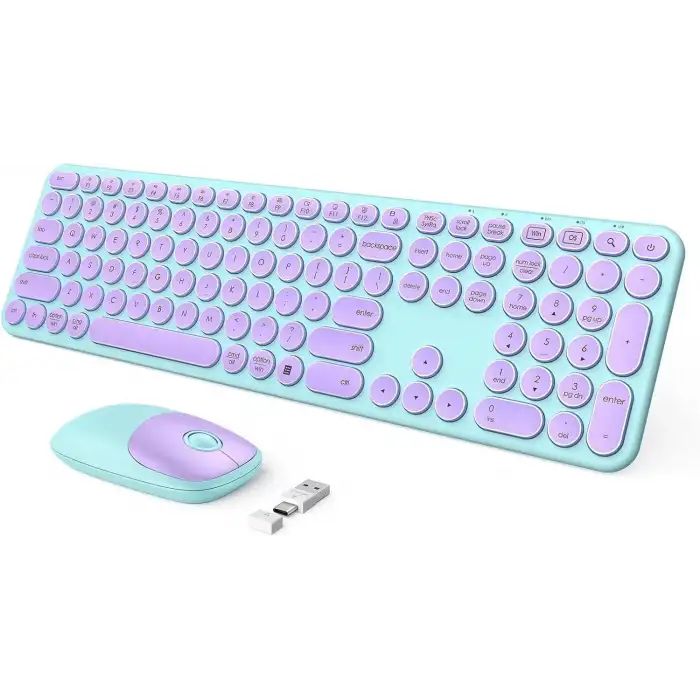 Seenda Kablosuz Klavye ve Mouse, USB ve Type-C - Mor/Yeşil