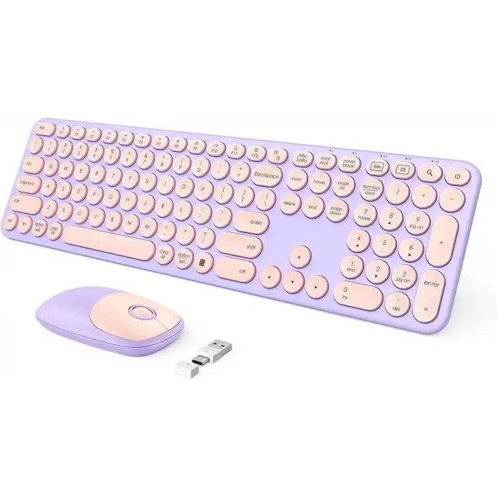 Seenda Kablosuz Klavye ve Mouse, USB ve Type-C - Pembe/Mor