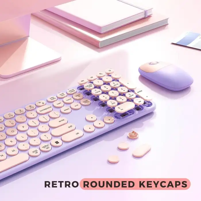 Seenda Kablosuz Klavye ve Mouse, USB ve Type-C - Pembe/Mor