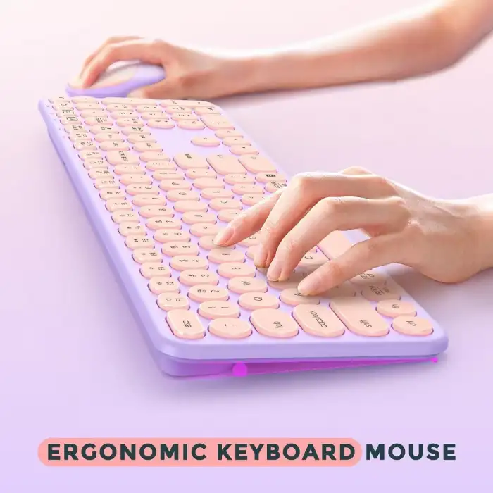 Seenda Kablosuz Klavye ve Mouse, USB ve Type-C - Pembe/Mor