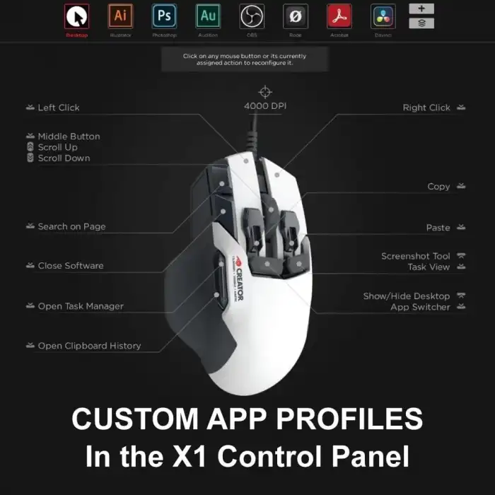 Swiftpoint Creator Wired 3D CAD Mouse, 13 Özelleştirilebilir Düğme, Dahili Bellek