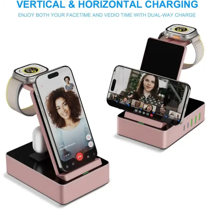 Tacelary 8i 1 arada 100W Alüminyum Alaşımlı Şarj İstasyonu - Pembe