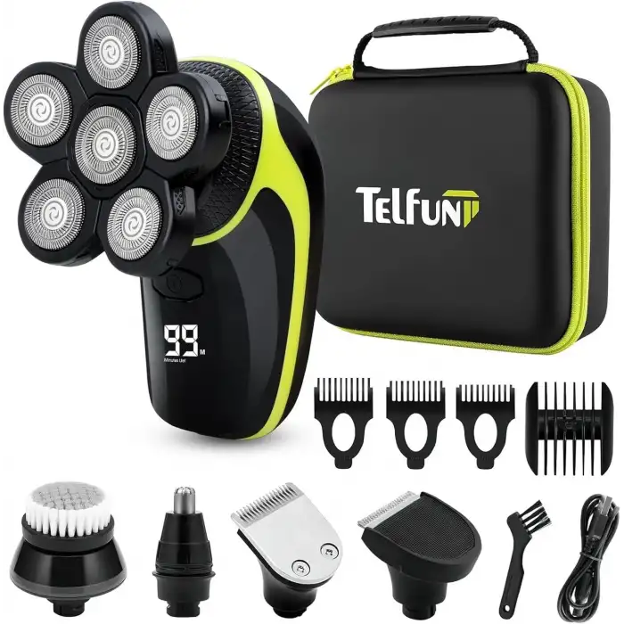Telfun 6D Kel Erkekler İçin Baş Tıraş Makinesi, 5i 1 Arada