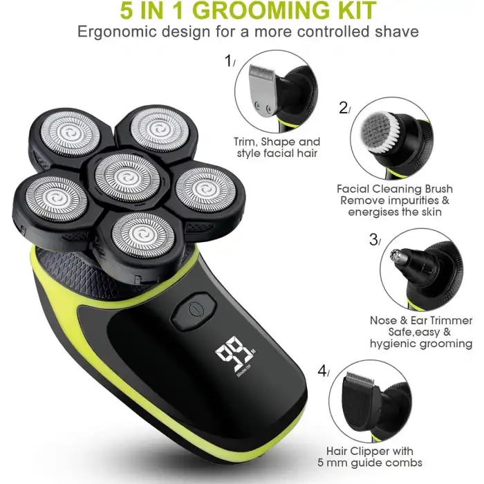 Telfun 6D Kel Erkekler İçin Baş Tıraş Makinesi, 5i 1 Arada