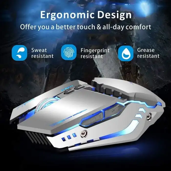 TENMOS T12 Kablosuz Oyun Mouse Şarj Edilebilir, 2.4G Sessiz Optik - Gümüş