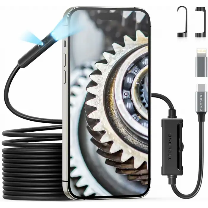 Teslong 1080P HD Çift Lensli Muayene Kamerası - 8+1 LED Işıklı - 5m Kablo - 8mm