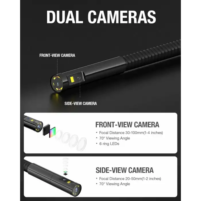 Teslong Çift Lensli Endoskop Kamera - 5 Inc IPS Ekran, 1080P - 1m Kablo