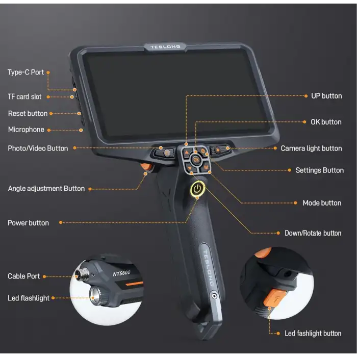 Teslong NTS600 Çift Lensli 360 Derece Dönüşlü Muayene Kamerası 8.5mm - 6 Inc - 3m Kablo