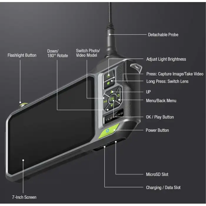 Teslong NTS700 Çift Lensli 360 Derece Dönüşlü Muayene Kamerası 8.5mm - 7 Inc - 1m Kablo