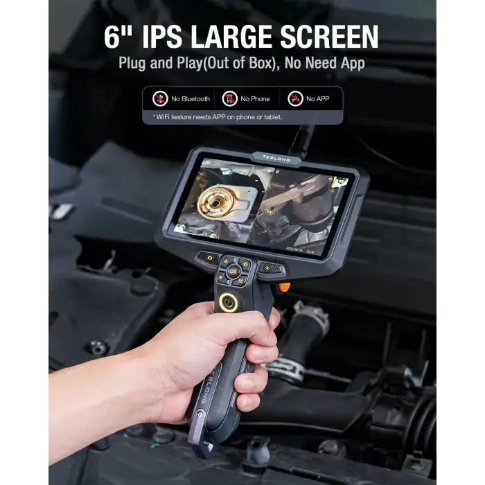 Teslong Üçlü Lensli Boroskop - 6 Inc IPS Bölünmüş Ekranlı Gözlem Kamerası, 5m