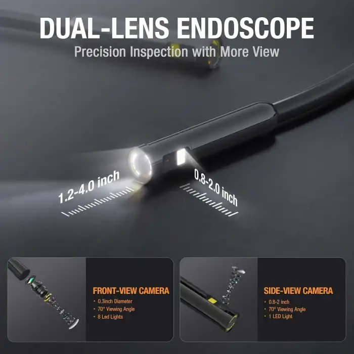 Teslong USB-C Çift Lensli Muayene Kamerası - 8+1 LED Işıklı - 3m Kablo - 8mm