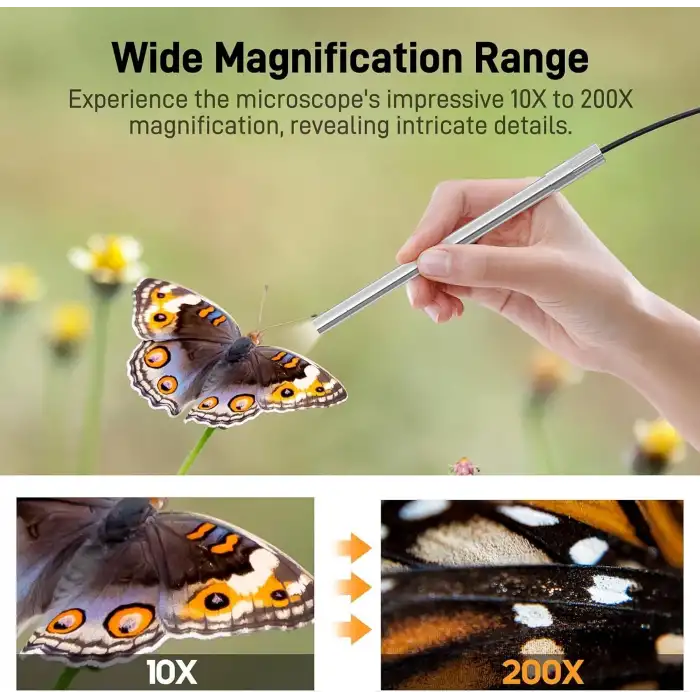 Teslong USB-C Dijital Mikroskop, 10X - 200X Büyütme Özellikli Taşınabilir Kamera