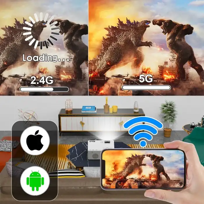 TMY Projektör 5G WiFi ve Bluetooth 5.1 - 9500 Lümen HD, 1080P Destekli