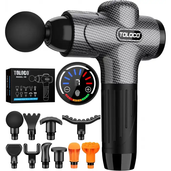 TOLOCO Masaj Aleti Derin Doku, 10 Yedek Başlıklı Perküsyon - Karbon