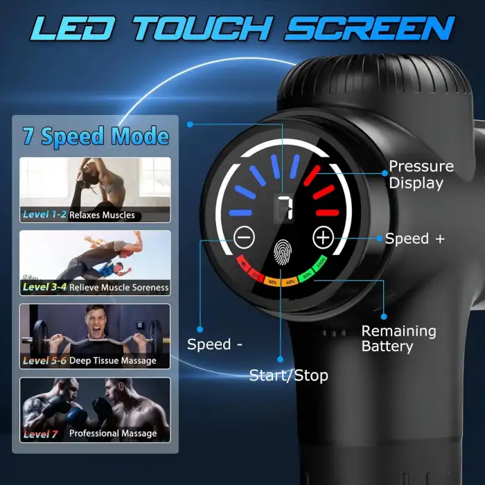 TOLOCO Masaj Aleti Derin Doku, 10 Yedek Başlıklı Perküsyon - Siyah