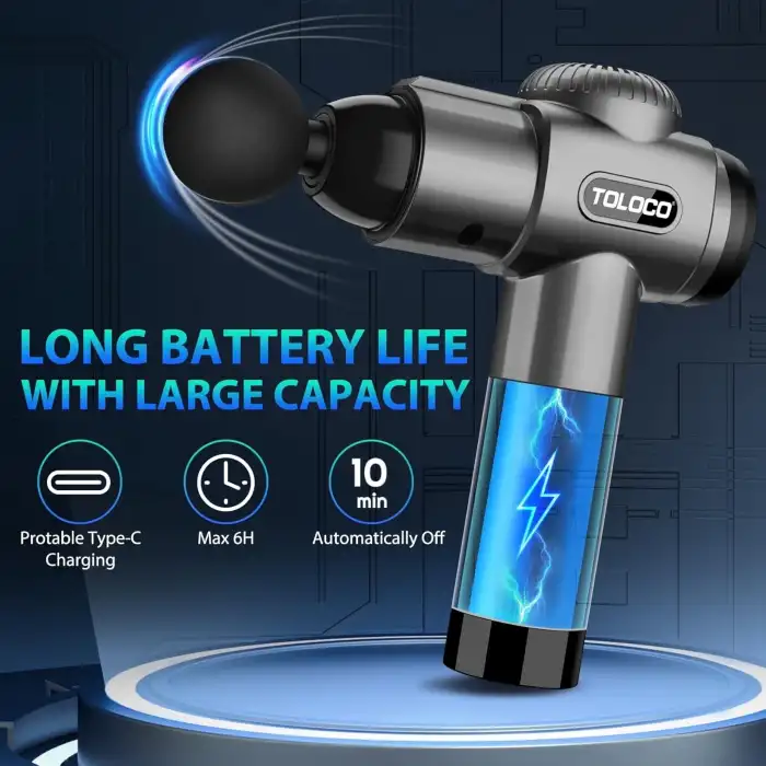 TOLOCO Masaj Aleti, Sporcular İçin Derin Doku Sırf Masajı 10 Başlıklı - Gri