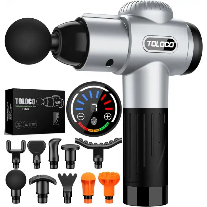 TOLOCO Masaj Aleti, Sporcular İçin Derin Doku Sırf Masajı 10 Başlıklı - Gümüş