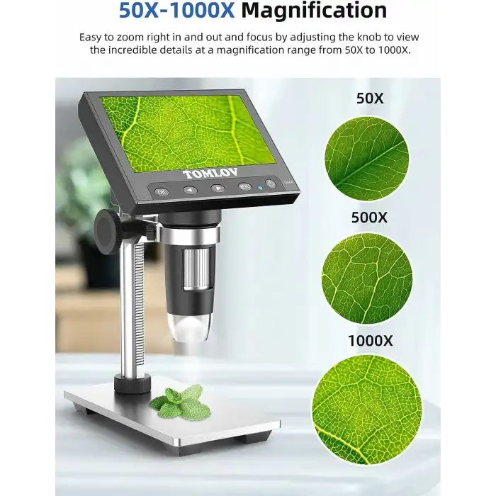 TOMLOV DM4 4.3 Inc Ekranlı, 720P LCD Mikroskop 1000X - Metal Stand