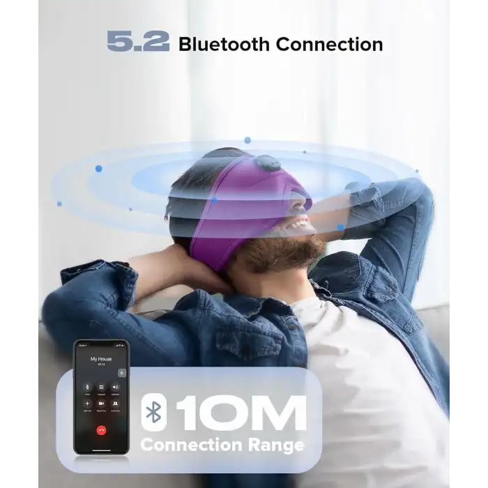 TOPOINT Uyku Kulaklıkları Bluetooth 3D Uyku Maskesi - Mor (Kadife)