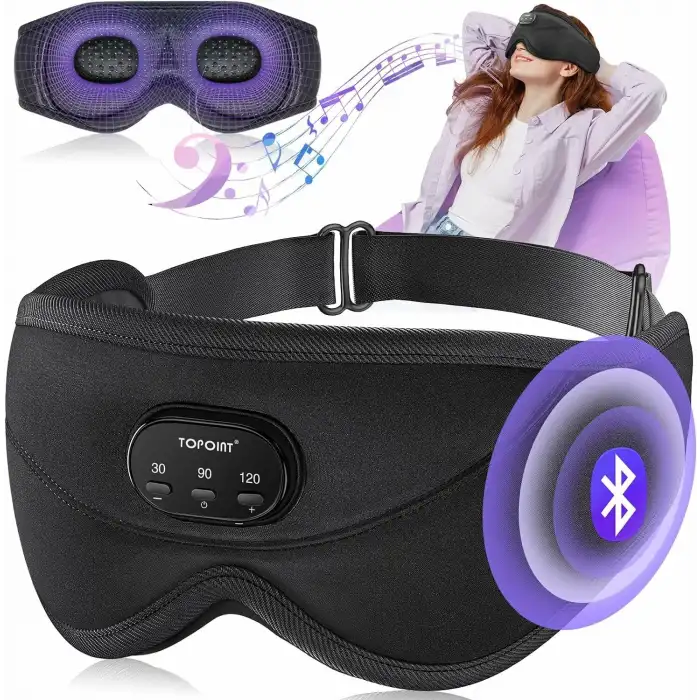 TOPOINT Uyku Kulaklıkları Bluetooth 3D Uyku Maskesi - Siyah