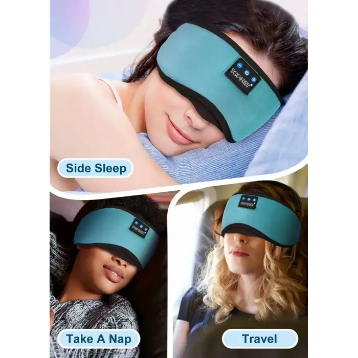 TOPOINT Uyku Kulaklıkları Bluetooth Uyku Maskesi - Açık Mavi