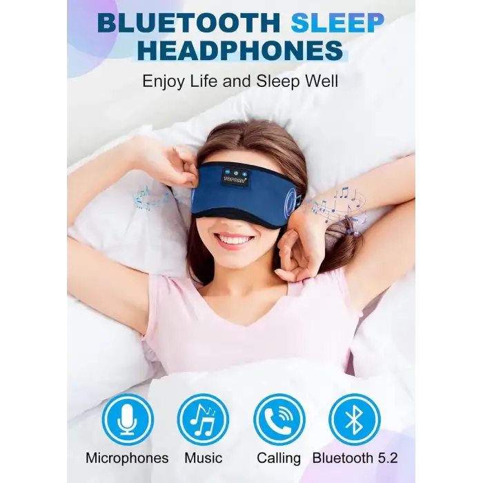 TOPOINT Uyku Kulaklıkları Bluetooth Uyku Maskesi - Lacivert