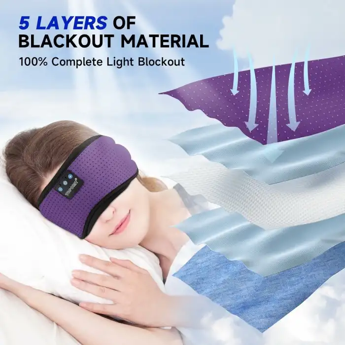 TOPOINT Uyku Kulaklıkları Bluetooth Uyku Maskesi - Mor Havalandırmalı