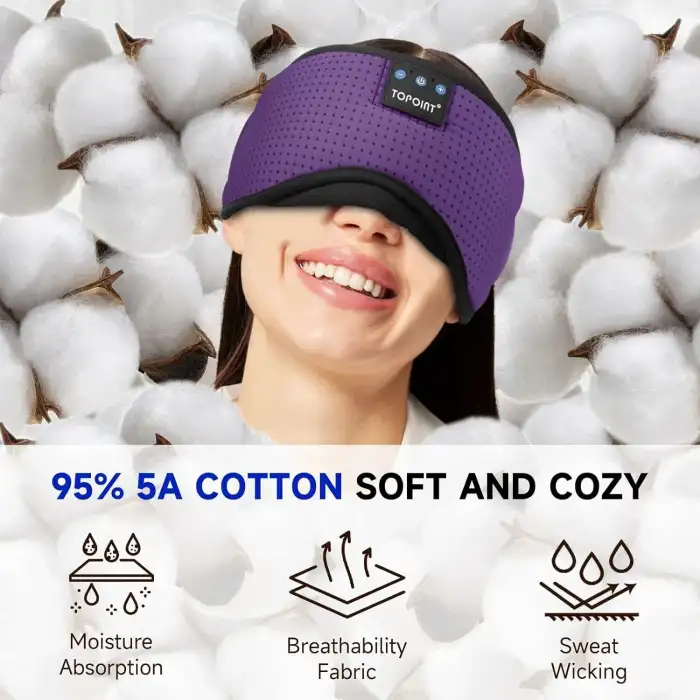 TOPOINT Uyku Kulaklıkları Bluetooth Uyku Maskesi - Mor Havalandırmalı