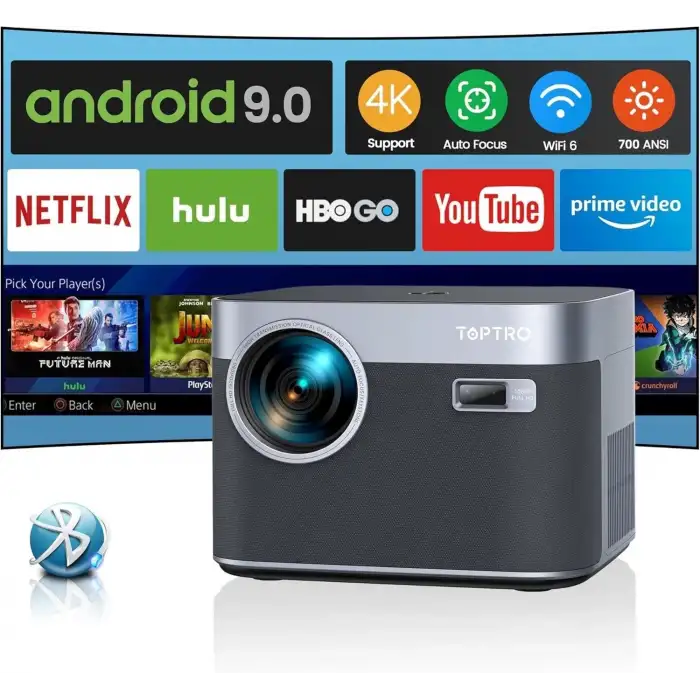 Toptro WiFi 6 ve Bluetooth 5.2 FHD Yerel 1080P - 700 ANSI, Toz Geçirmez