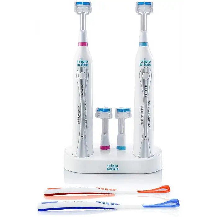 Triple Bristle Sonic İkili - Çift Şarj İstasyonlu 2 Elektrikli Diş Fırçası