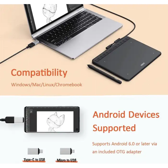 UGEE Bilgisayar Grafik Tabletleri, 10 Kısayol Tuşlu, 6.5x4 Inc