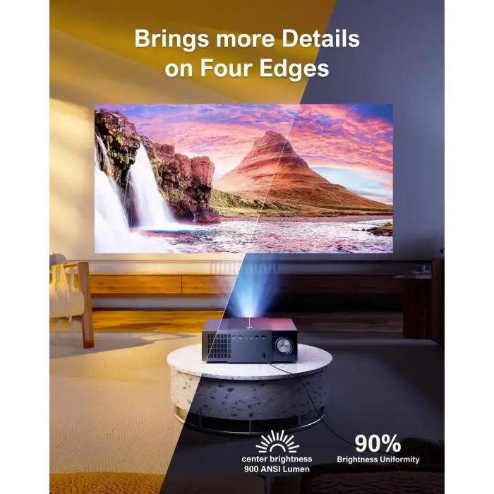 Ultimea 1080P Projektör - 4K Destekli 900 ANSI Lümen - 6D Keystone, 30W Hoparlörler