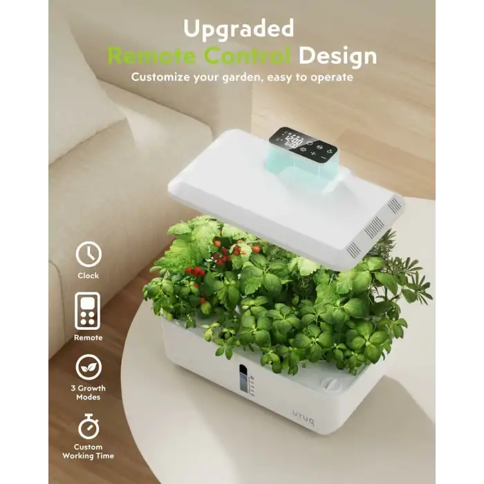 URUQ Topraksız Yetiştirme Sistemi - 12 Pods - Uzaktan Kumandalı - Beyaz