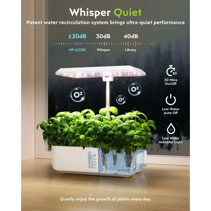 URUQ Topraksız Yetiştirme Sistemi - 12 Pods - Uzaktan Kumandalı - Beyaz