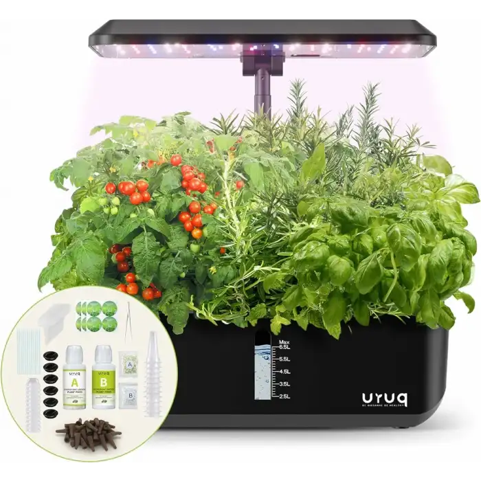 URUQ Topraksız Yetiştirme Sistemi Kapalı Bahçe Seti 12 Pods - Siyah