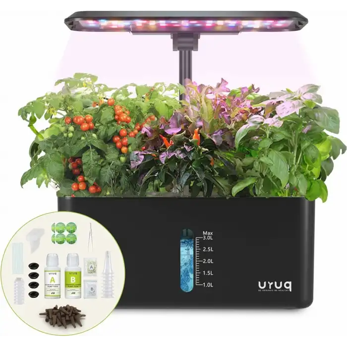 URUQ Topraksız Yetiştirme Sistemi Kapalı Bahçe Seti 8 Pods Bitki - Siyah