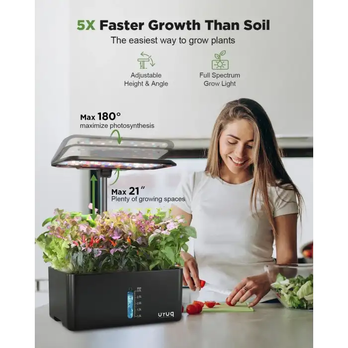 URUQ Topraksız Yetiştirme Sistemi Kapalı Bahçe Seti 8 Pods Bitki - Siyah