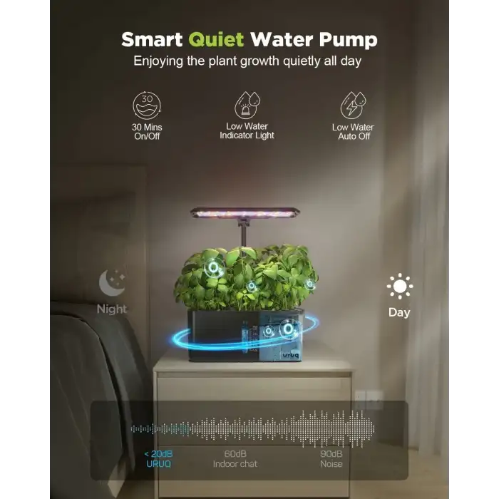 URUQ Topraksız Yetiştirme Sistemi Kapalı Bahçe Seti 8 Pods Bitki - Siyah