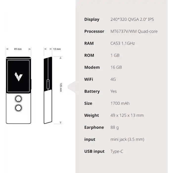 Vasco M3 Dil Tercüman Cihazı - 200 Ülkede WiFi Olmadan Ücretsiz - Beyaz
