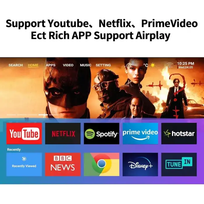 Vasoun 5G WiFi ve Bluetoothlu Mini Projektör, Projektör Standlı 1080P Destekli - Mavi