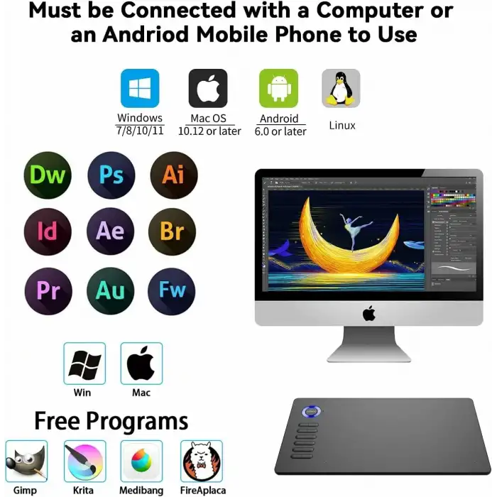 VEIKK A15 10x6 Inc Çizim Tableti, 12 Kısayol Tuşlu - Mavi