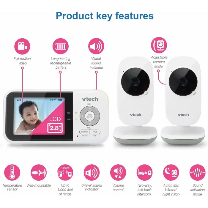 VTech VM819-2 Video Bebek Monitörü - 19 Saat Pil Ömrü - 2 Kamera