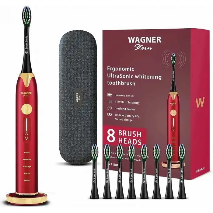 Wagner Stern Basınç Sensörlü Ultrasonik Beyazlatıcı Diş Fırçası - Bordo-Altın