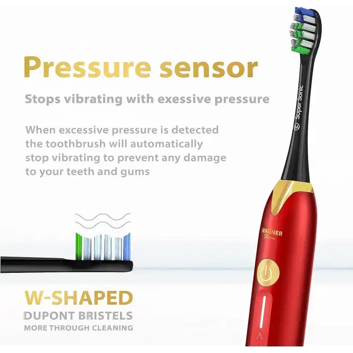 Wagner Stern Basınç Sensörlü Ultrasonik Beyazlatıcı Diş Fırçası - Bordo-Altın
